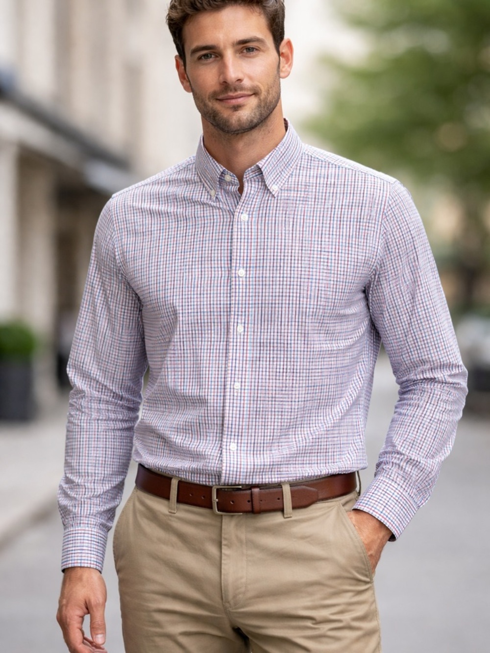 J. Crew Men Size Small Blue&Pink Button Down Shirt Long Sleeve